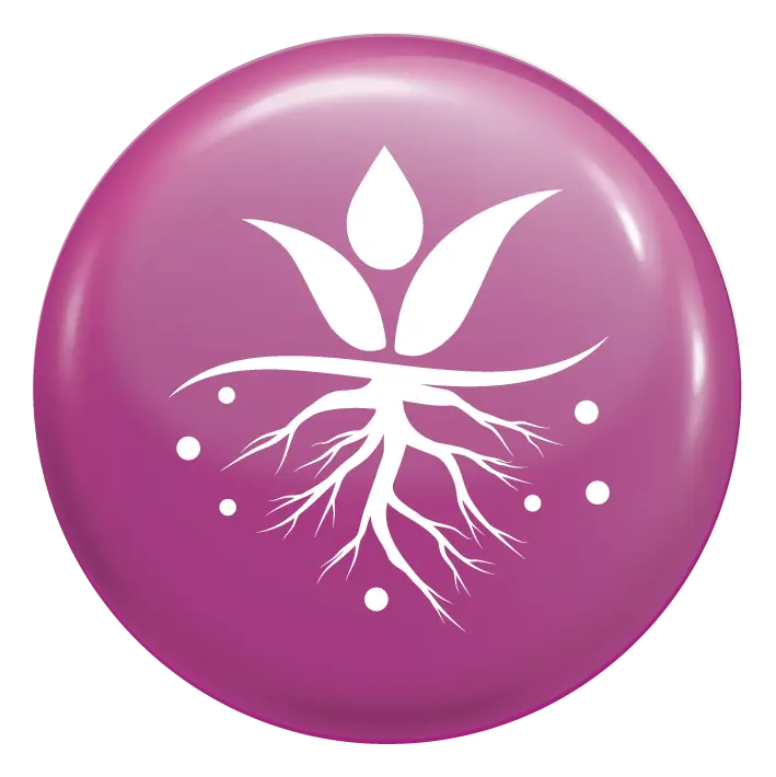Carbohydrate icon: white plant and root system on a glossy magenta circular badge