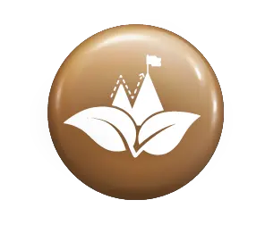 Perseverance icon: flag planted above leaves on a glossy bronze circular badge